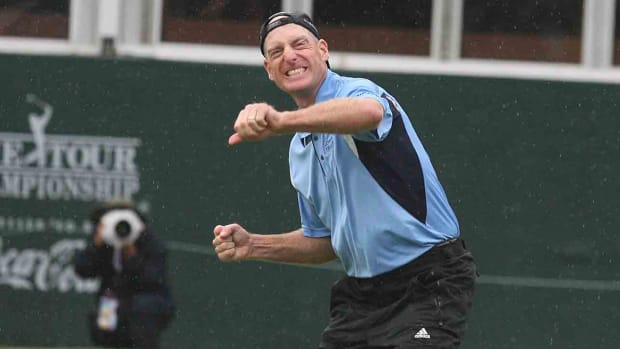 Jim Furyk celebrates his win at the 2010 Tour Championship from East Lake Golf Club.