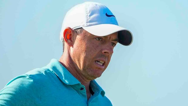 Rory McIlroy reacts after missing a putt on the 14th hole during the final round of the 2023 U.S. Open.