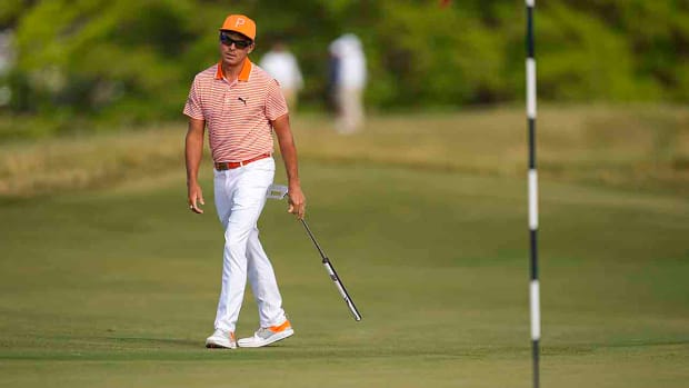 Rickie Fowler reacts after missing a putt on the 10th hole during the final round of the 2023 U.S. Open.