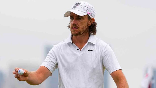 Tommy Fleetwood is pictured on Sunday at the U.S. Open.
