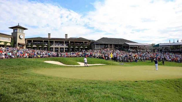 The 18th green at Muirfield Village Golf Club is pictured at the 2023 Memorial Tournament.