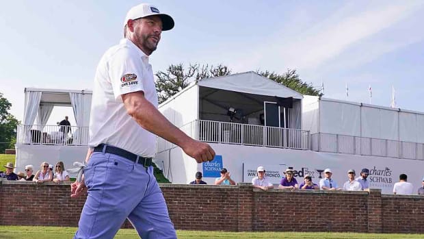 Michael Block is pictured walking at the 2023 Charles Schwab Challenge.