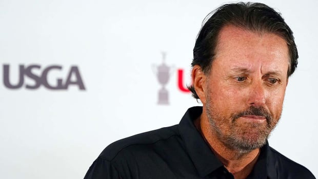 Phil Mickelson is pictured during a press conference at the 2022 U.S. Open.