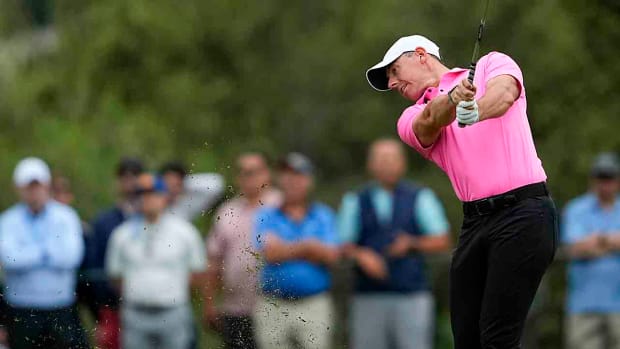 Rory McIlroy hits a shot in the second round of the 2023 U.S. Open.