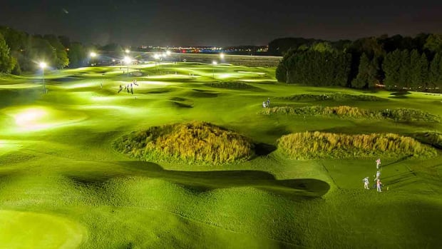 The lighted par-3 course is pictured at 3's in Greenville, S.C.