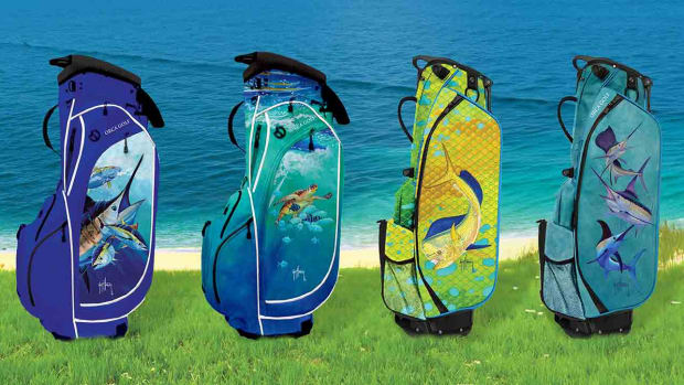 Orca Golf bags featuring art from marine artist/conservationist Guy Harvey.