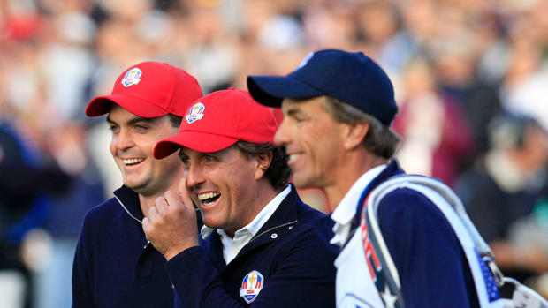 Keegan Bradley, Phil Mickelson and Steve "Pepsi" Hale at the 2012 Ryder Cup.