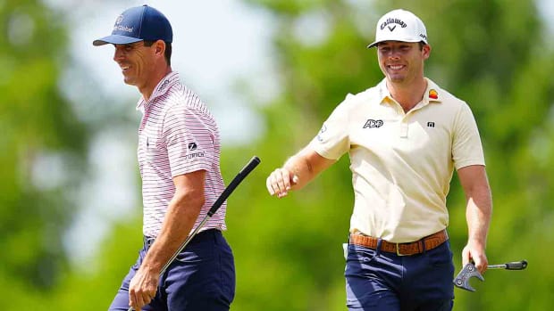 Billy Horschel and Sam Burns are pictured at the 2022 Zurich Classic of New Orleans.
