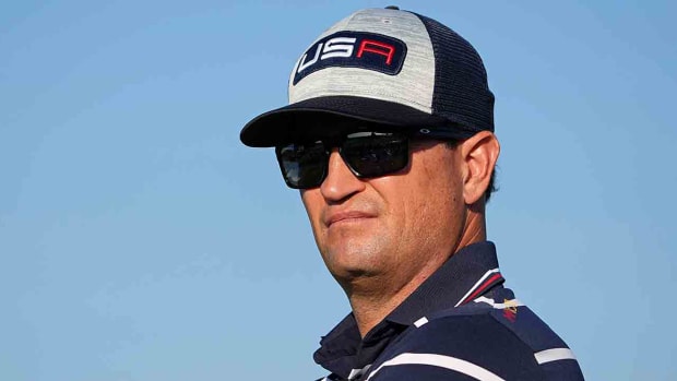 U.S. Ryder Cup captain Zach Johnson looks on during the 2023 matches at Marco Simone in Rome, Italy.