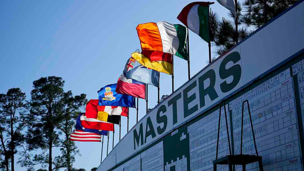 A Masters scoreboard at Augusta National is pictured in 2022.