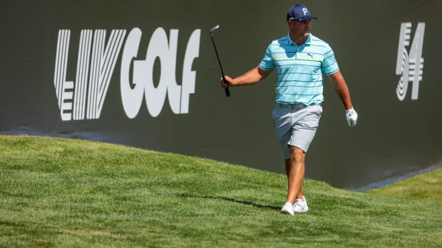Bryson DeChambeau is pictured in a practice round at the LIV Golf Invitational event in Portland, Oregon.