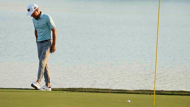 Eric Cole reacts after a missed birdie putt on the 72nd hole of the 2023 Honda Classic.