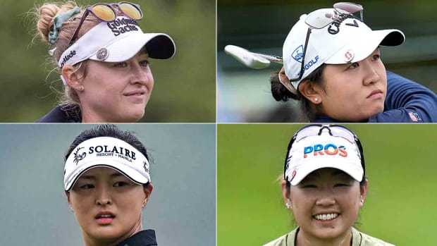 U.S. Women's Open contenders pictured clockwise from top left: Nelly Korda, Rose Zhang, Mina Harigae and Jin Young Ko.