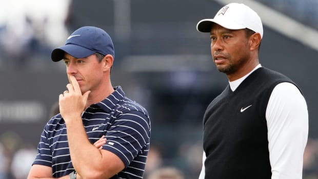 Rory McIlroy and Tiger Woods during the Open Championship.