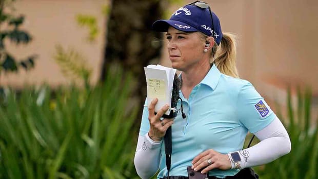 TV analyst Morgan Pressel works during the second round of the 2021 Honda Classic at PGA National.