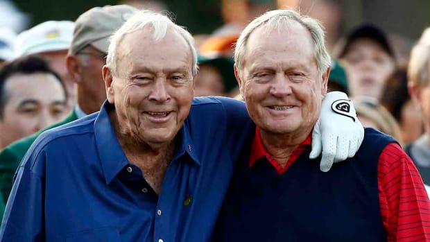 Arnold Palmer and Jack Nicklaus are pictured at the 2015 Masters.