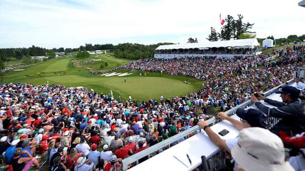 The 18th hole at the 2019 RBC Canadian Open is pictured.
