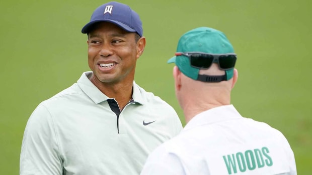 Tiger Woods is pictured on Tuesday, April 5, 2022, at Augusta National.