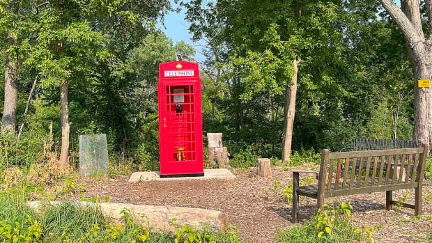 The red telephone booth at Canal Shores Golf Club in Evanston, Ill.