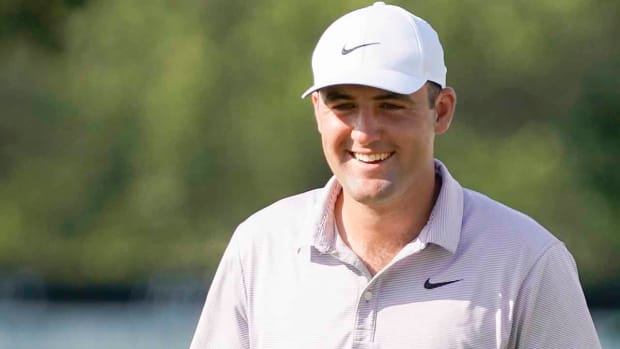 Scottie Scheffler smiles during the 2022 Charles Schwab Challenge at Colonial Country Club in Fort Worth, Texas.