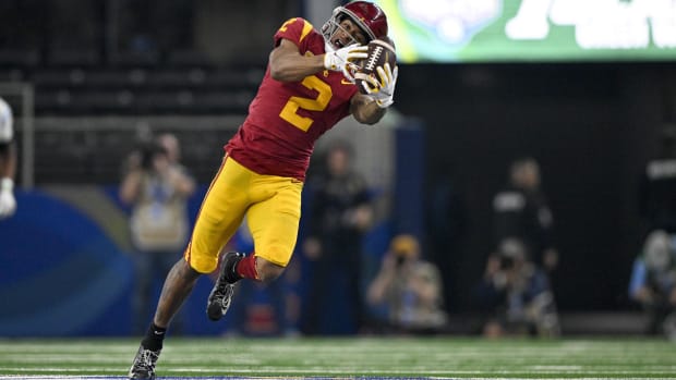Jan 2, 2023; Arlington, Texas, USA; USC Trojans wide receiver Brenden Rice (2) in action during the game between the USC Trojans and the Tulane Green Wave in the 2023 Cotton Bowl at AT&T Stadium. Mandatory Credit: Jerome Miron-USA TODAY Sports  