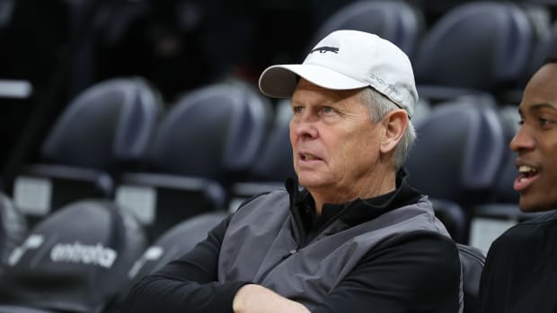Utah Jazz CEO Danny Ainge looks on before the game between the Utah Jazz and the Toronto Raptors at Delta Center.