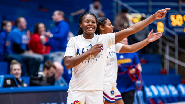 LAWRENCE, KS - January 13, 2024 - wbb during the game between the Kansas Jayhawks and the Oklahoma State Cowgirls. Photo by Angilo Allen/Kansas Athletics