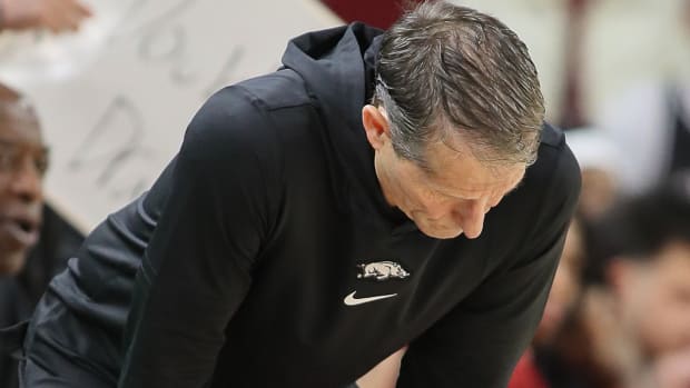 Razorbacks coach Eric Musselman stares at floor against South Carolina