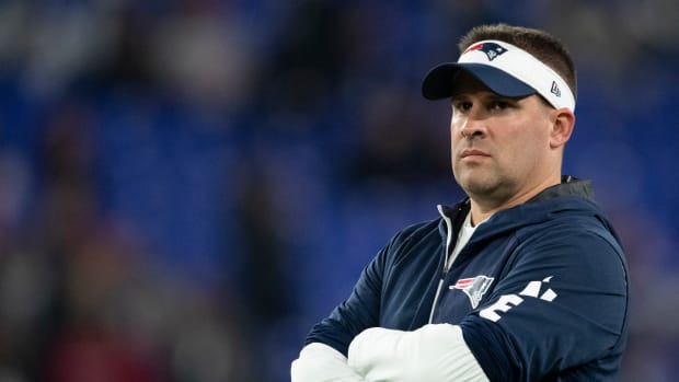 Nov 3, 2019; Baltimore, MD, USA; New England Patriots offensive coordinator/quarterbacks coach Josh McDaniels before the game against the Baltimore Ravens at M&T Bank Stadium.