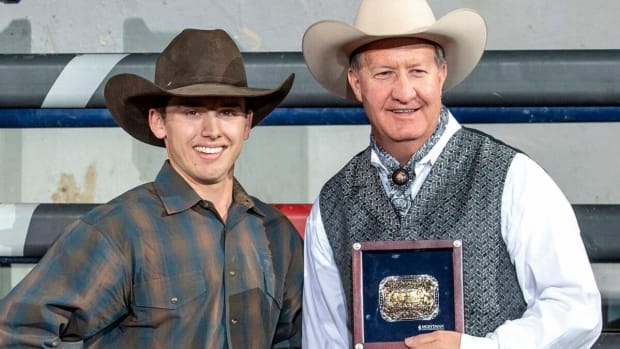 Brody Yeary takes the Bull Riding Championship title at the National Western Stock Show & Rodeo in 2020.