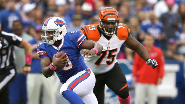 Thad Lewis was pressed into duty as the Bills' starter against the Bengals on Oct. 12, 2013, and while he played well, Buffalo fell 27-24 in overtime.