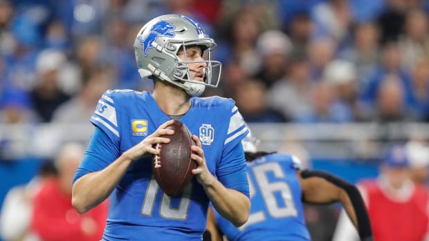 Goff during the Lions' 31-23 win over the Buccaneers in an NFC divisional game on Jan. 21, 2024.