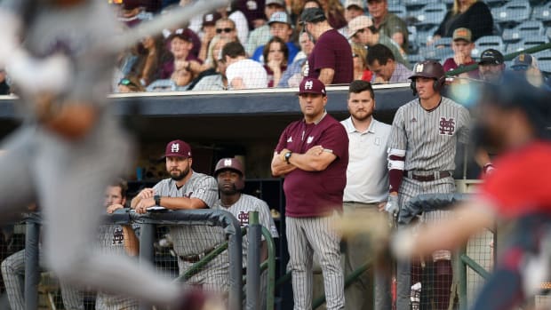 Mississippi State head baseball coach Chris Lemonis watches play against Ole Miss during the Governor s Cup at Trustmark Park in Pearl, Miss., Tuesday, April 25, 2023. Tcl Ole Miss Vs Msu