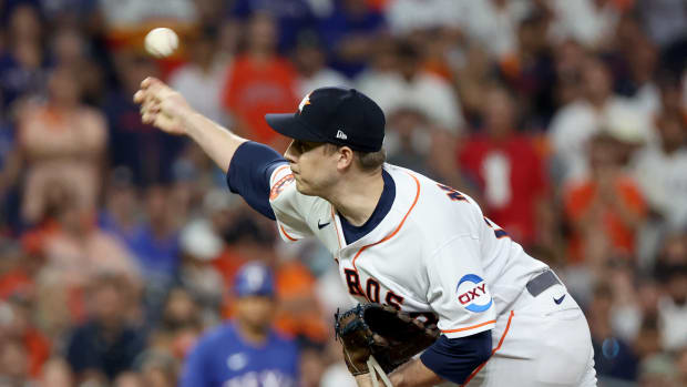 Oct 23, 2023; Houston, Texas, USA; Houston Astros pitcher Phil Maton (88) throws during the first inning of game seven in the ALCS against the Texas Rangers for the 2023 MLB playoffs at Minute Maid Park. Mandatory Credit: Erik Williams-USA TODAY Sports