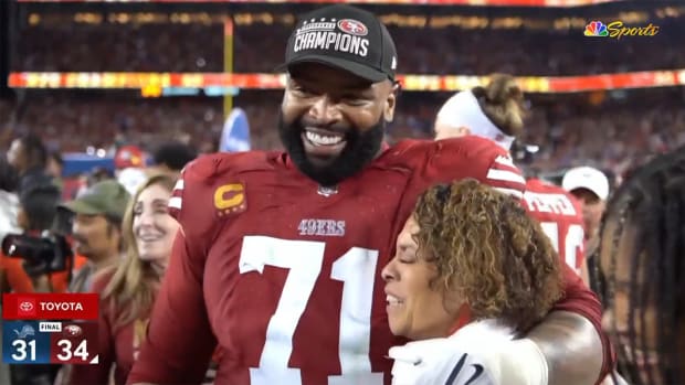 Trent Williams shares a moment with his mom after the 49ers’ win.