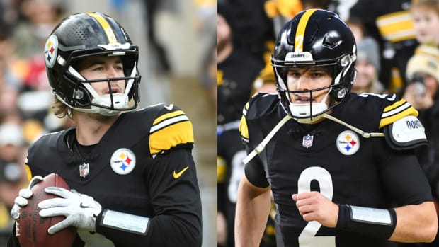 Steelers quarterbacks Kenny Pickett and Mason Rudolph both play in games during the 2023 season.