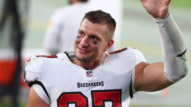 Oct 18, 2020; Tampa, Florida, USA; Tampa Bay Buccaneers tight end Rob Gronkowski after defeating the Green Bay Packers in a NFL game at Raymond James Stadium. Mandatory Credit: Kim Klement-USA TODAY Sports