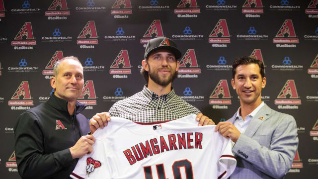 Mike Hazen, Madison Bumgarner and Torey Lovullo December 2019 Contract Signing