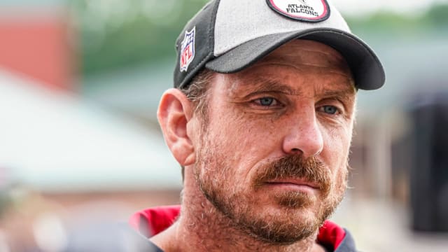Jun 14, 2023; Flowery Branch, GA, USA; Atlanta Falcons defensive coordinator Ryan Nielsen answers questions for the media during minicamp at IBM Performance Field.