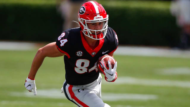 Georgia Bulldogs wide receiver Ladd McConkey catches a pass during a college football game in the SEC.