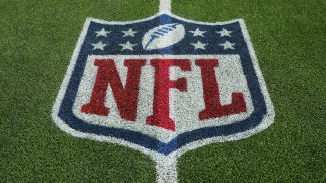 Dec 3, 2023; Inglewood, California, USA; The NFL shield logo on the field at SoFi Stadium. Mandatory Credit: Kirby Lee-USA TODAY Sports