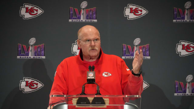 Feb 6, 2024; Las Vegas, NV, USA; Kansas City Chiefs head coach Andy Reid speaks during a press conference before Super Bowl LVIII at Westin Lake Las Vegas Resort and Spa. Mandatory Credit: Kirby Lee-USA TODAY Sports  