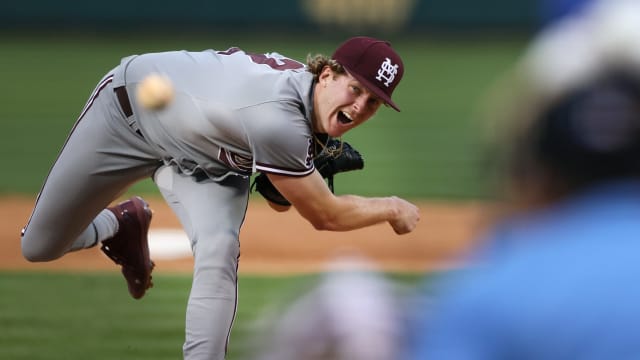 Mississippi State Bulldogs' KC Hunt pitches against the Memphis Tigers during their game at AutoZone Park on Tuesday, March 29, 2022.