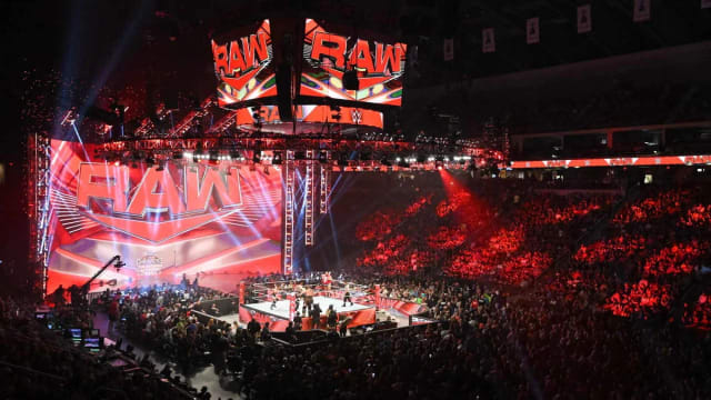A shot of the WWE Raw arena from the crowd.
