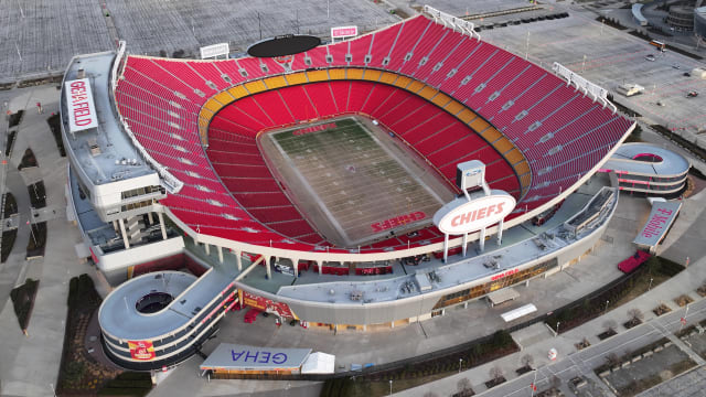 Feb 14, 2024; Kansas City, MO, USA; A general overall aerial view of Arrowhead Stadium at the Truman Sports Complex. Mandatory Credit: Kirby Lee-USA TODAY Sports  
