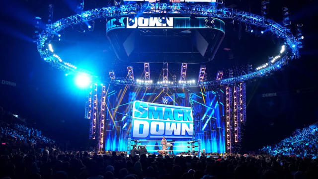 An image of WWE SmackDown taken during a match.