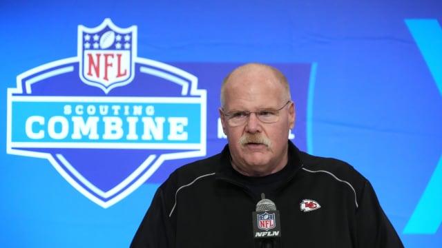 Feb 27, 2024; Indianapolis, IN, USA; Kansas City Chiefs coach Andy Reid during the NFL Scouting Combine at Indiana Convention Center. Mandatory Credit: Kirby Lee-USA TODAY Sports  
