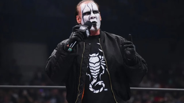 Sting cuts an in-ring promo on AEW TV.