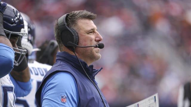 Dec 31, 2023; Houston, Texas, USA; Tennessee Titans head coach Mike Vrabel looks on during the first quarter against the Houston Texans at NRG Stadium. Mandatory Credit: Troy Taormina-USA TODAY Sports