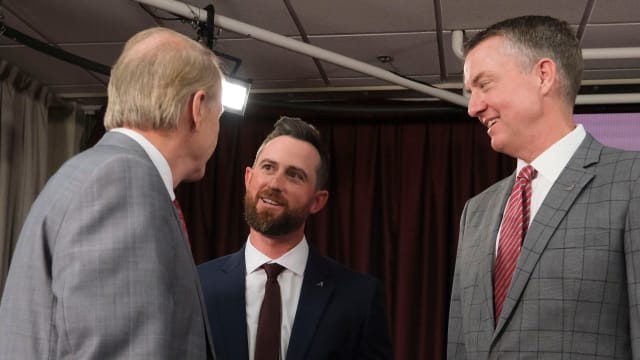 The University of Alabama introduced Rob Vaughn as the new head baseball coach Tuesday, June 13, 2023. Alabama President Stuart Bell and Athletic Director Greg Byrne talk with Vaughn immediately after the press conference.